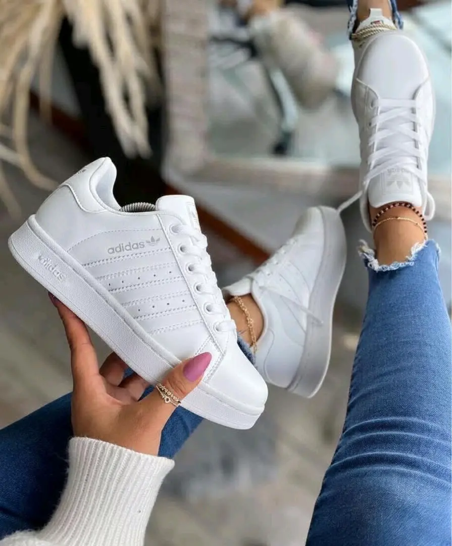 New White Adidas Platform Sneakers