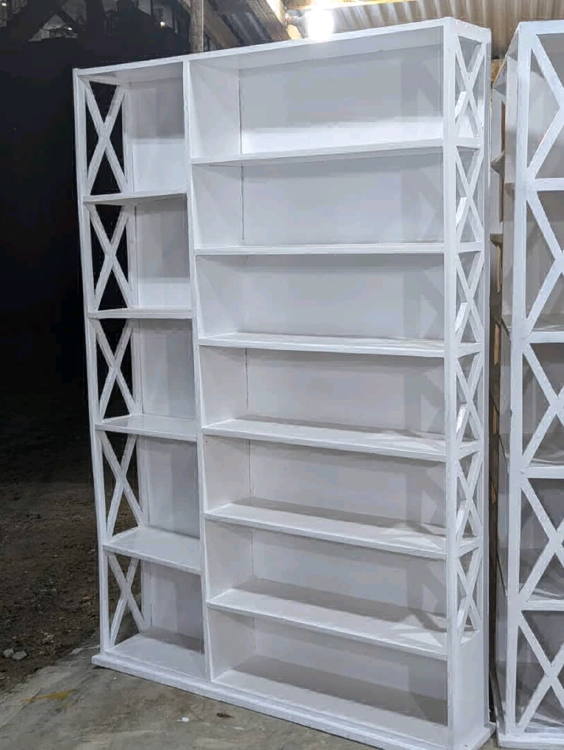 Large White Wooden Bookshelf Unit