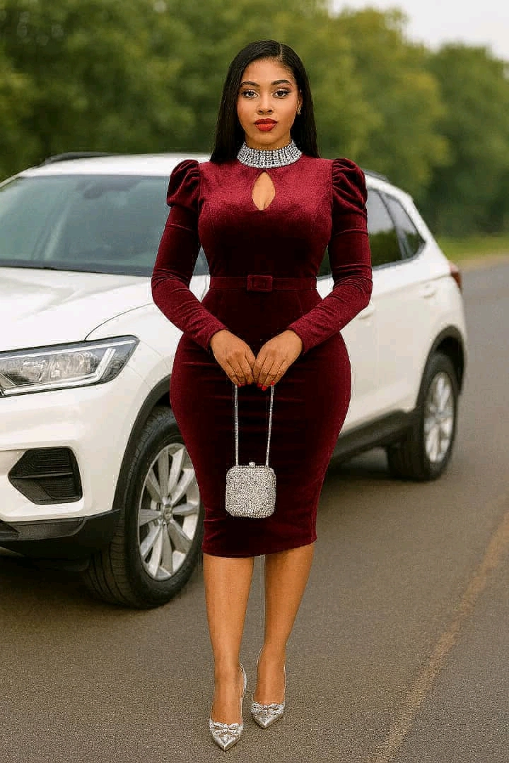 Gauni la Velvet la Wanawake lenye Vito thumbnail 2