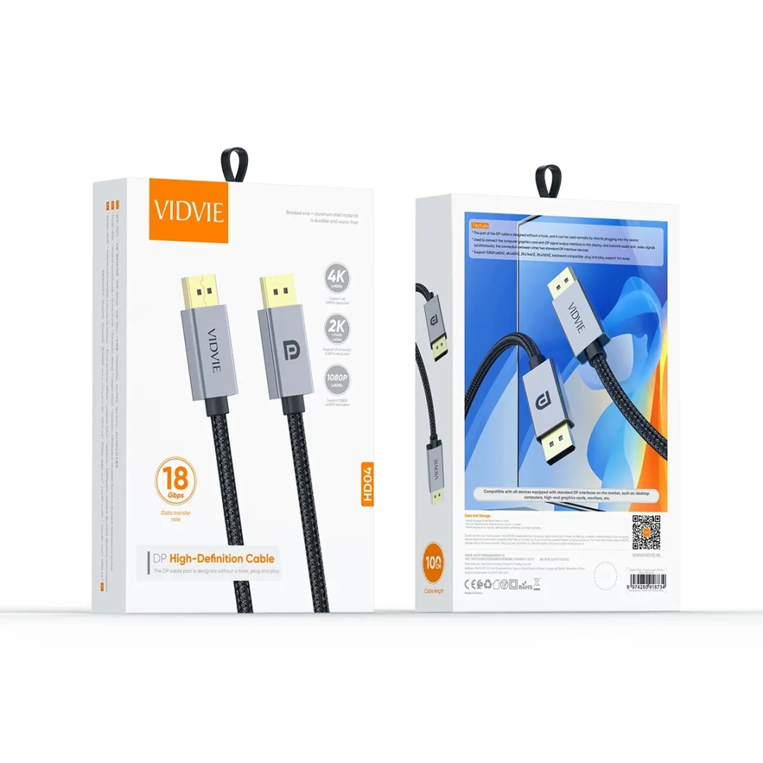 VIDVIE HD04 DP High-Definition DisplayPort Cable 4K 18Gbps
