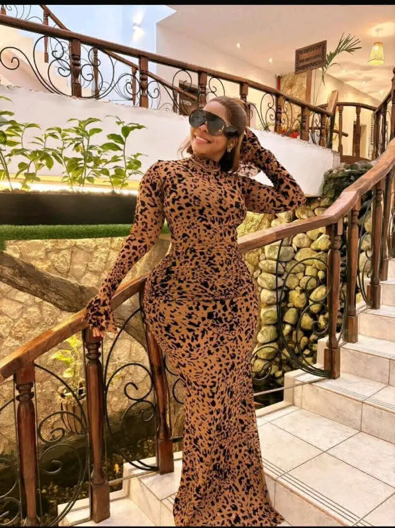 Leopard Print Long-Sleeved Dress
