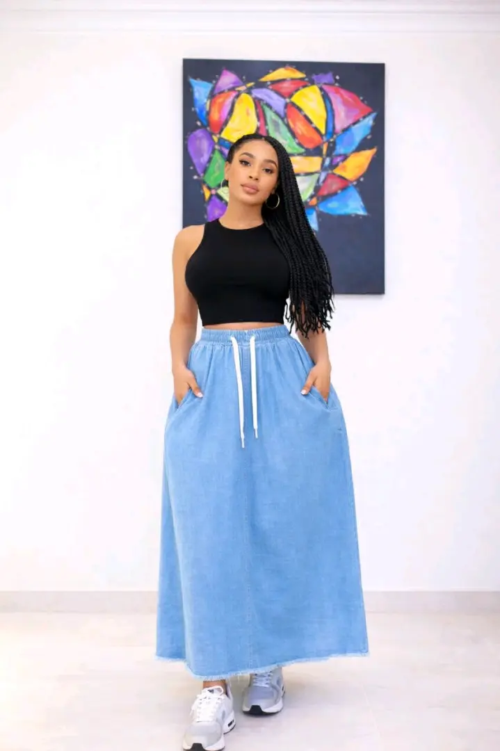 Long Dark Blue Denim Mermaid Skirt thumbnail 4