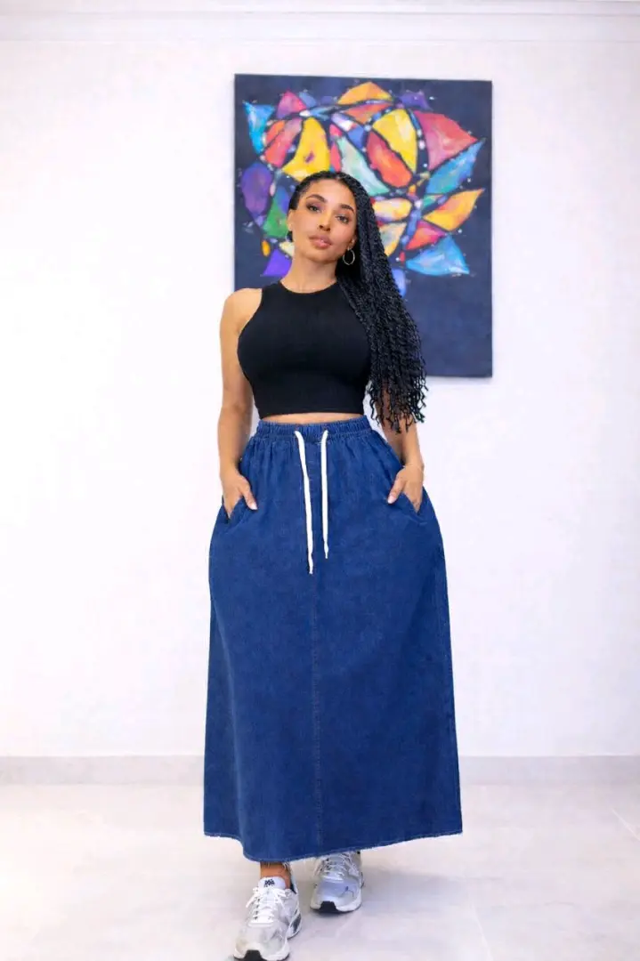 Long Dark Blue Denim Mermaid Skirt thumbnail 5