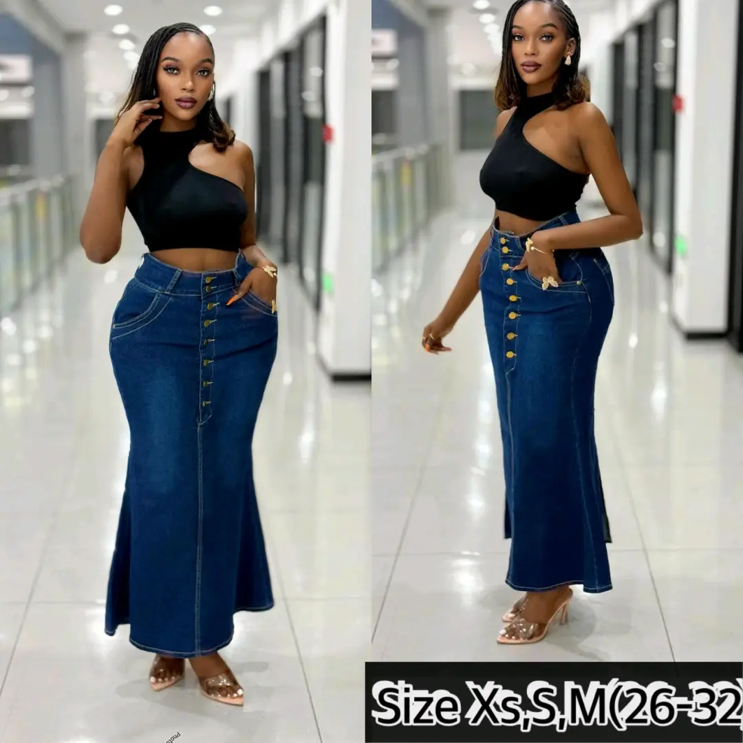 Long Dark Blue Denim Mermaid Skirt thumbnail 6