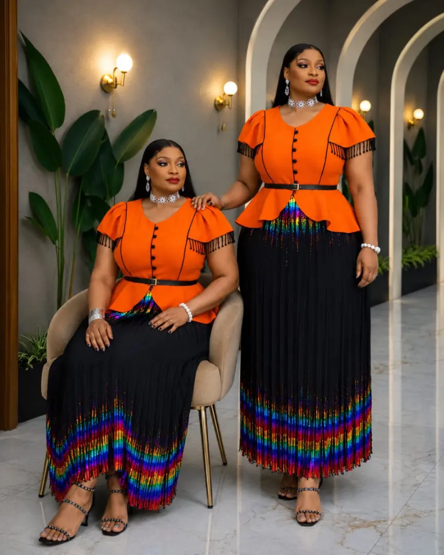 Two-Piece Peplum Top and Pleated Skirt Set thumbnail 2