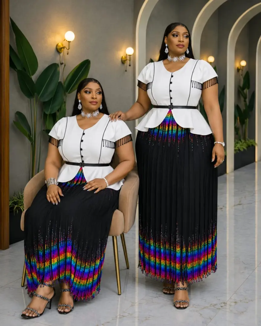 Two-Piece Peplum Top and Pleated Skirt Set thumbnail 4