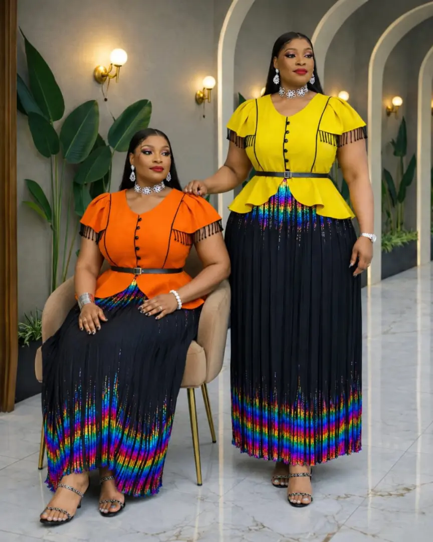 Two-Piece Peplum Top and Pleated Skirt Set thumbnail 5