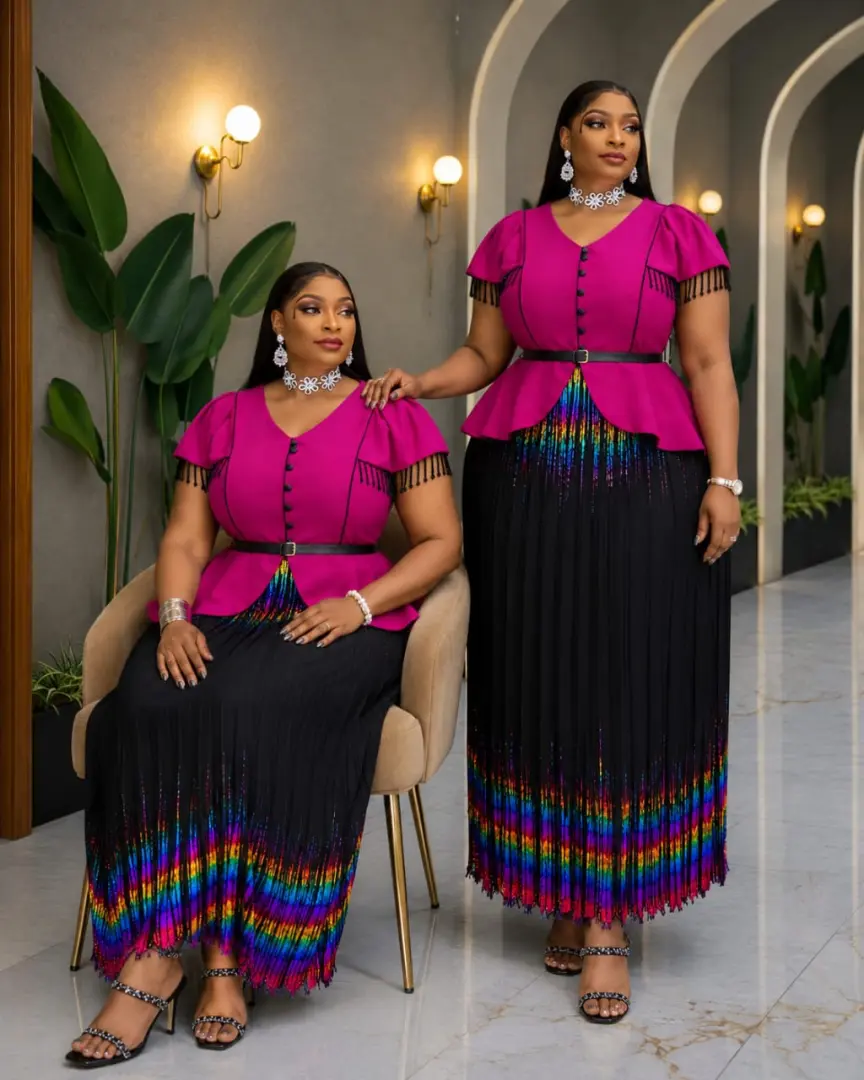 Two-Piece Peplum Top and Pleated Skirt Set thumbnail 6