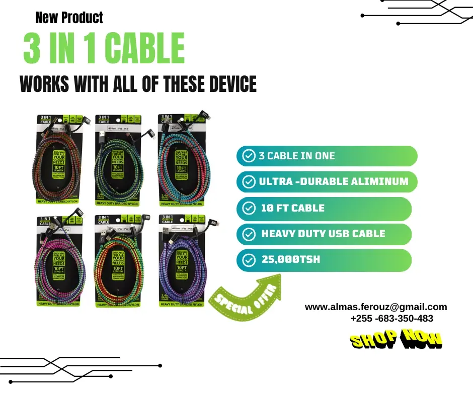 3-in-1 Heavy Duty 10ft Charging Cable