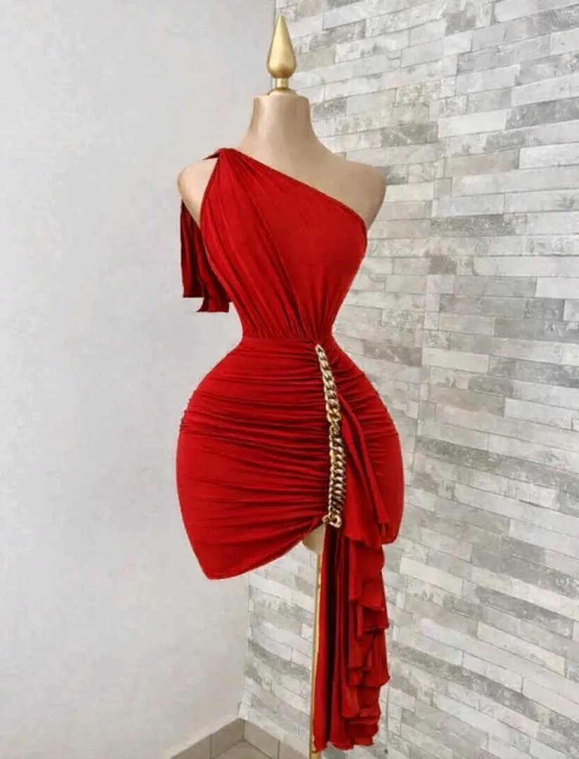 Red One-Shoulder Short Dress (Free Size) thumbnail 2