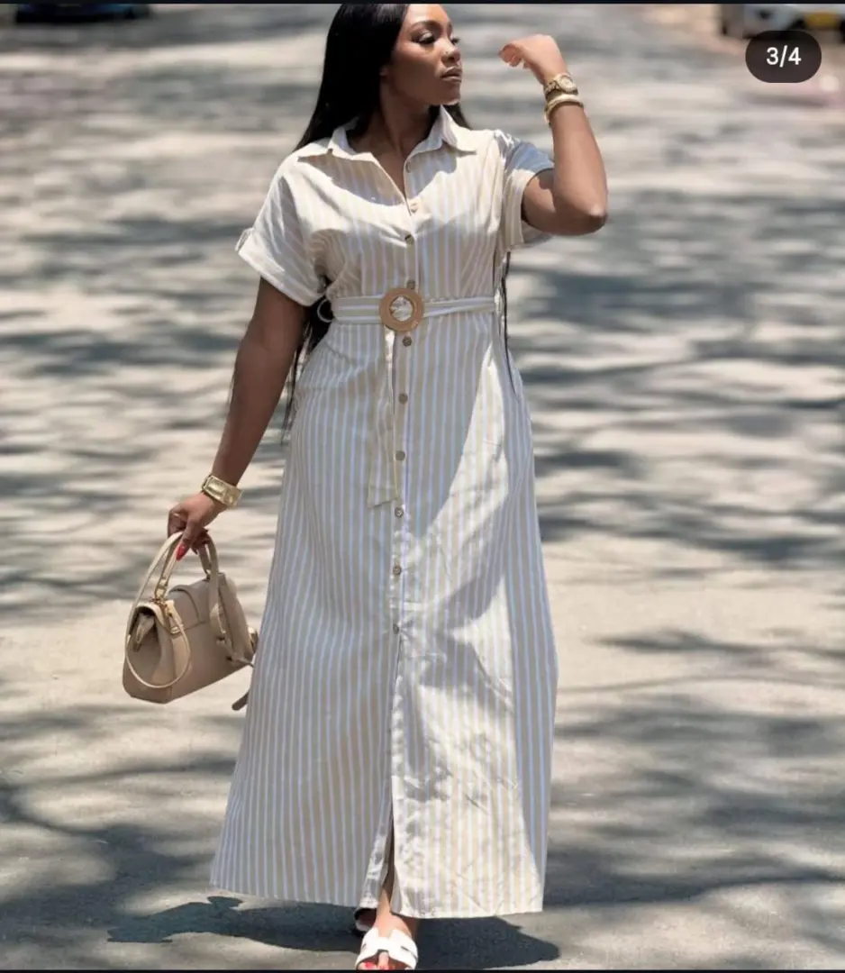 New Free Size Striped Maxi Shirt Dress