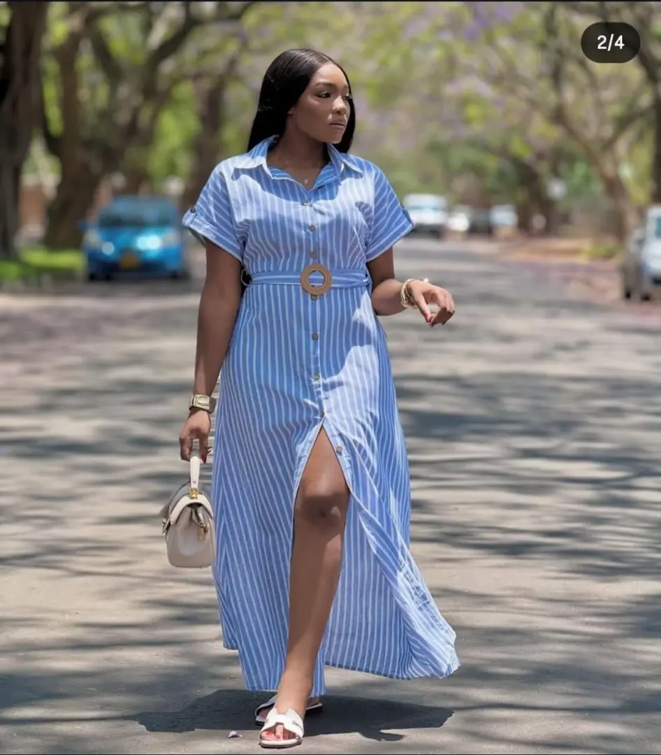 New Free Size Striped Maxi Shirt Dress thumbnail 2