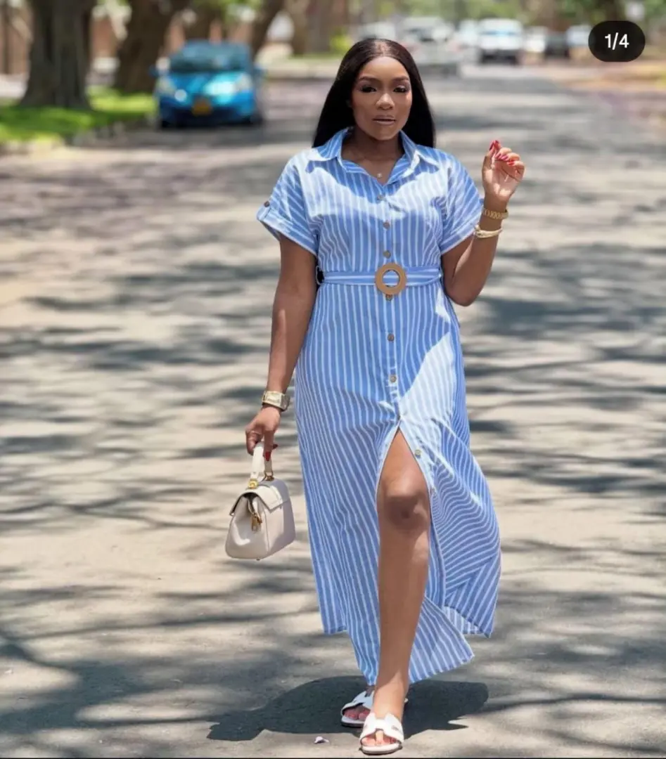 New Free Size Striped Maxi Shirt Dress thumbnail 5