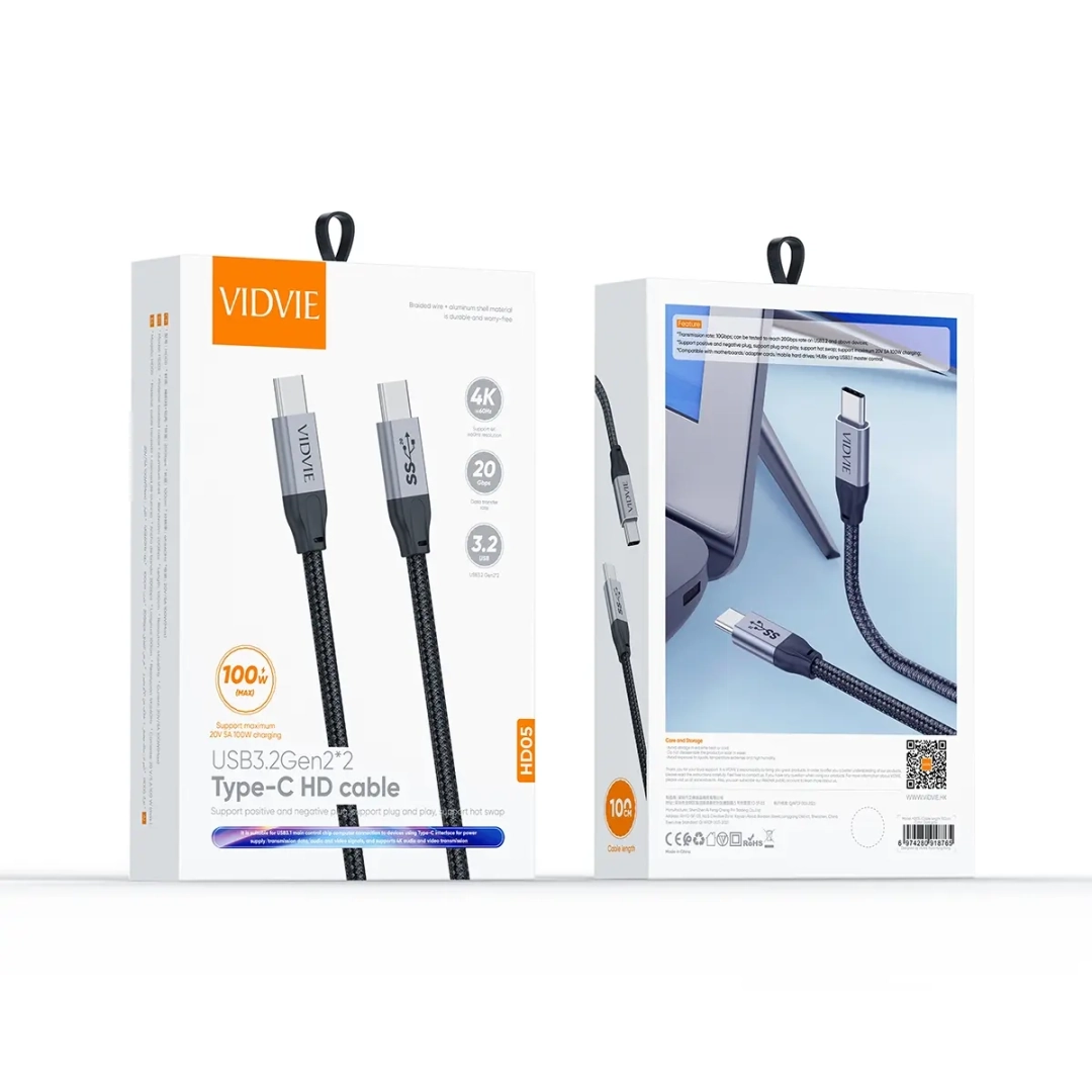 VIDVIE HD05-2 USB-C to USB-C 100W 20Gbps Cable (2M)