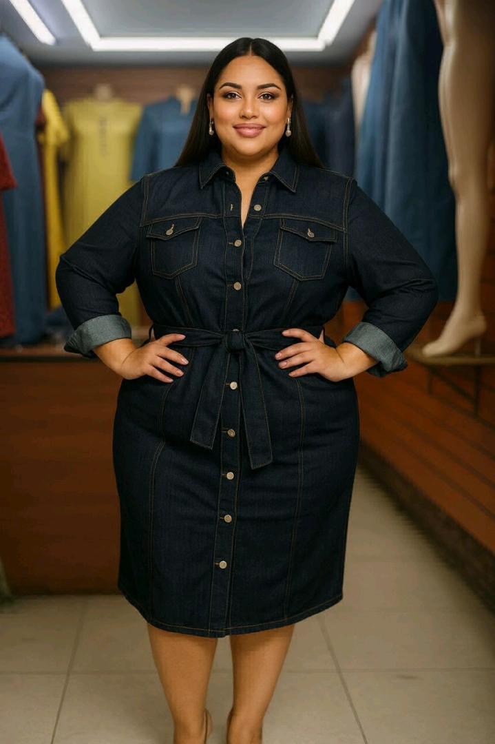 Dark Denim Long-Sleeved Dress by Prince Fashion thumbnail 2