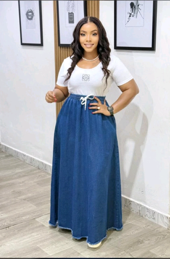 Dark Denim Long-Sleeved Dress by Prince Fashion thumbnail 3