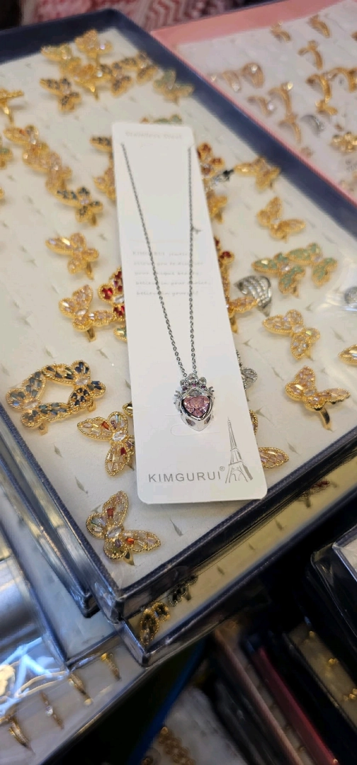 Silver Necklace with Pink Heart Gemstone