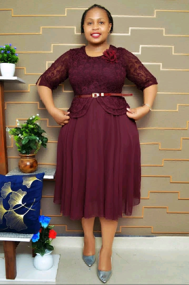 Maroon/Burgundy Lace Top Pleated Dress