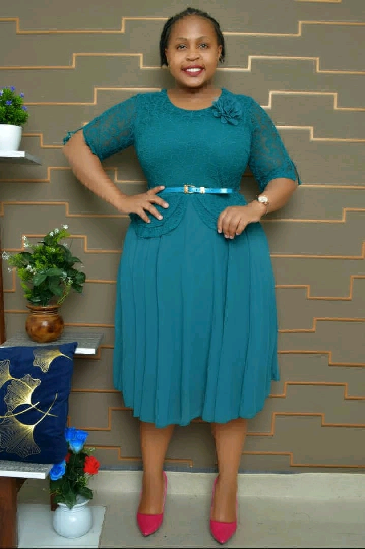Maroon/Burgundy Lace Top Pleated Dress thumbnail 3
