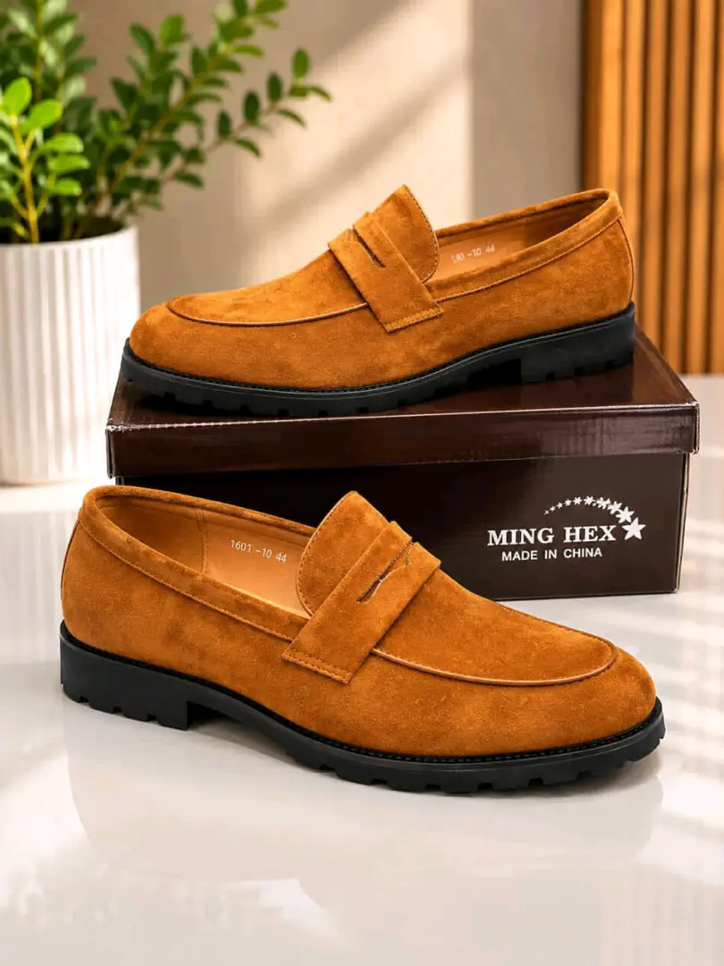 Tan Suede Penny Loafers