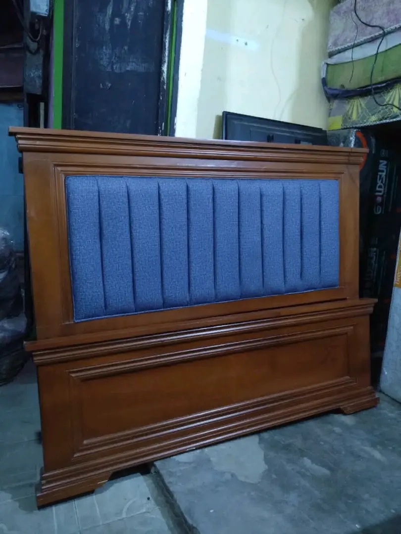 5*6 Wooden Bed Headboard with Blue Fabric thumbnail 3