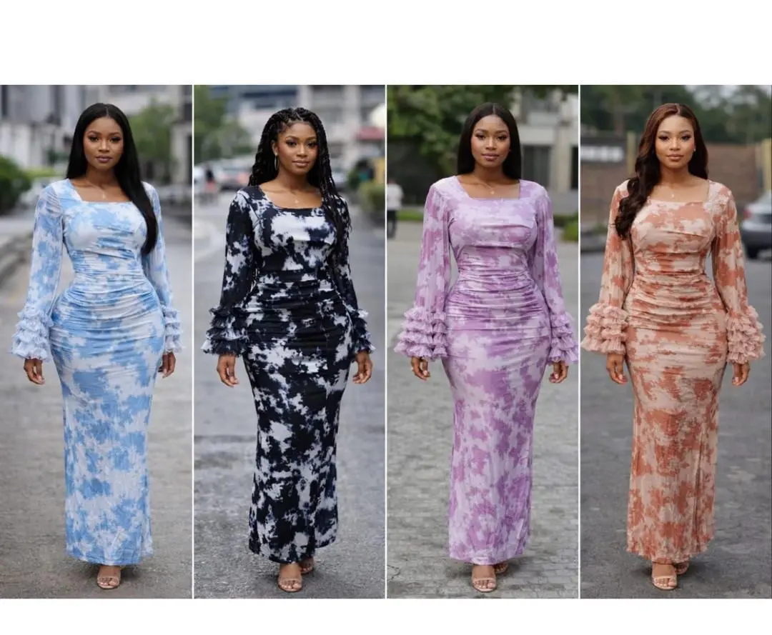 Long Patterned Ruched Maxi Dresses