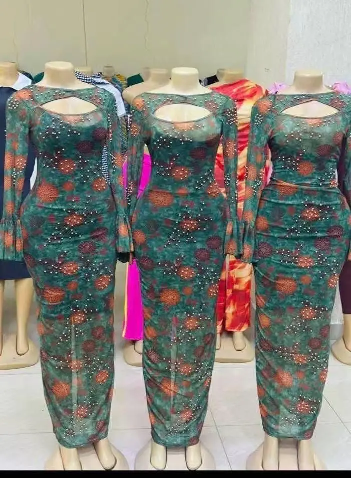 Long Patterned Ruched Maxi Dresses thumbnail 2