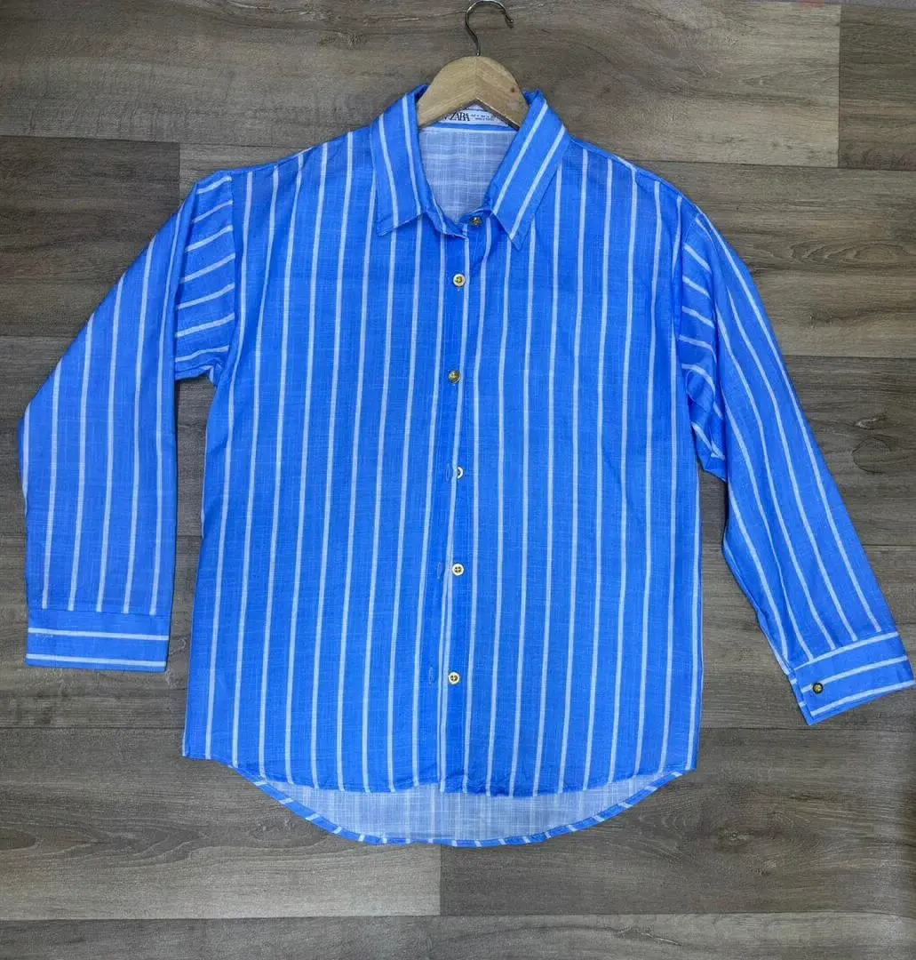 Blue and White Striped Long Sleeve Shirt