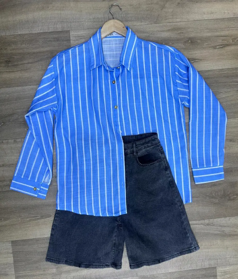 Blue and White Striped Long Sleeve Shirt thumbnail 3