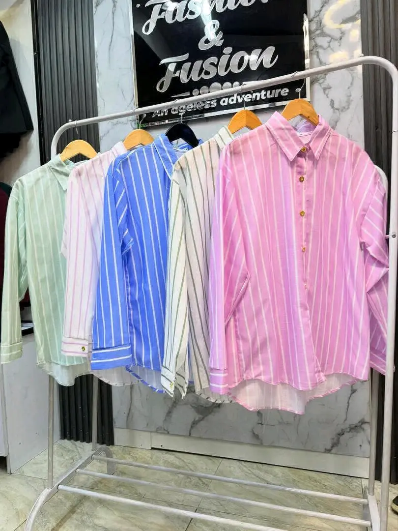 Blue and White Striped Long Sleeve Shirt thumbnail 6