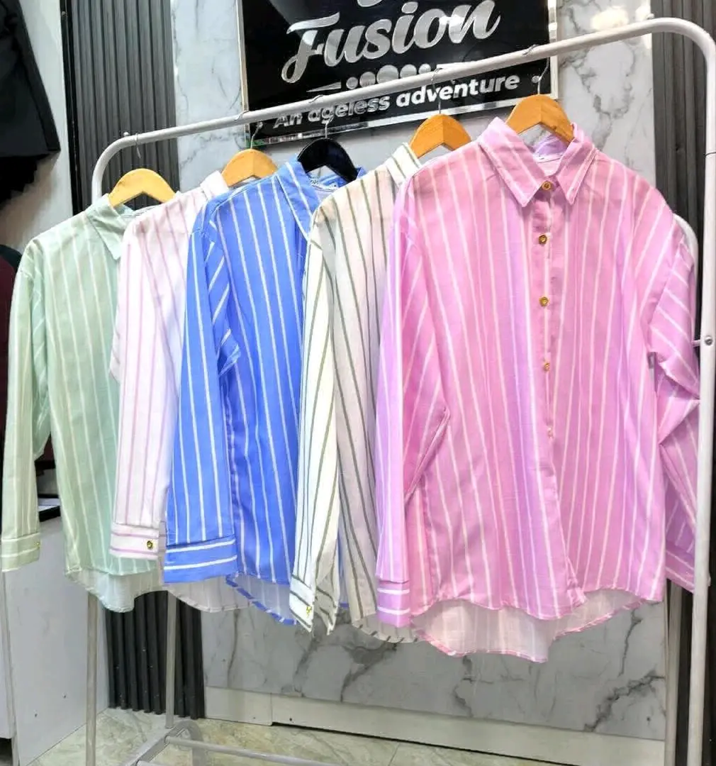 Blue and White Striped Long Sleeve Shirt thumbnail 7