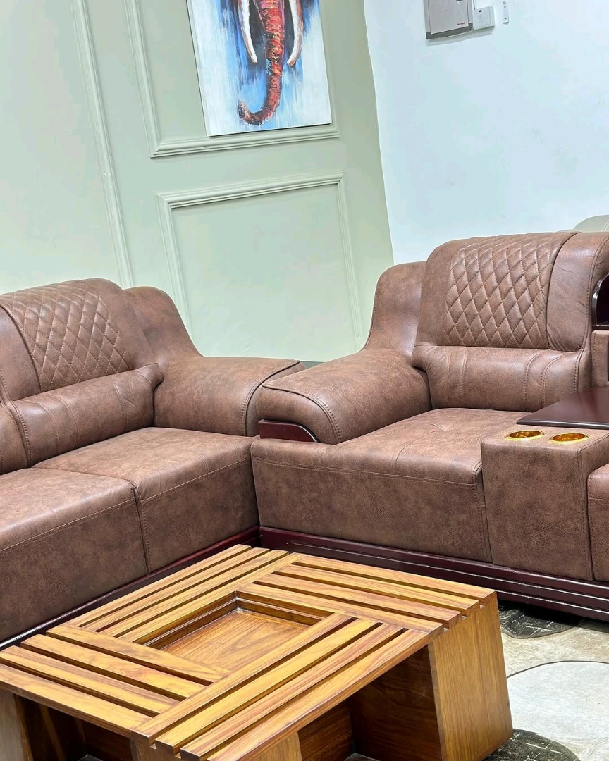 Brown Leather Two-Seater Sofa with Console and USB Ports thumbnail 2