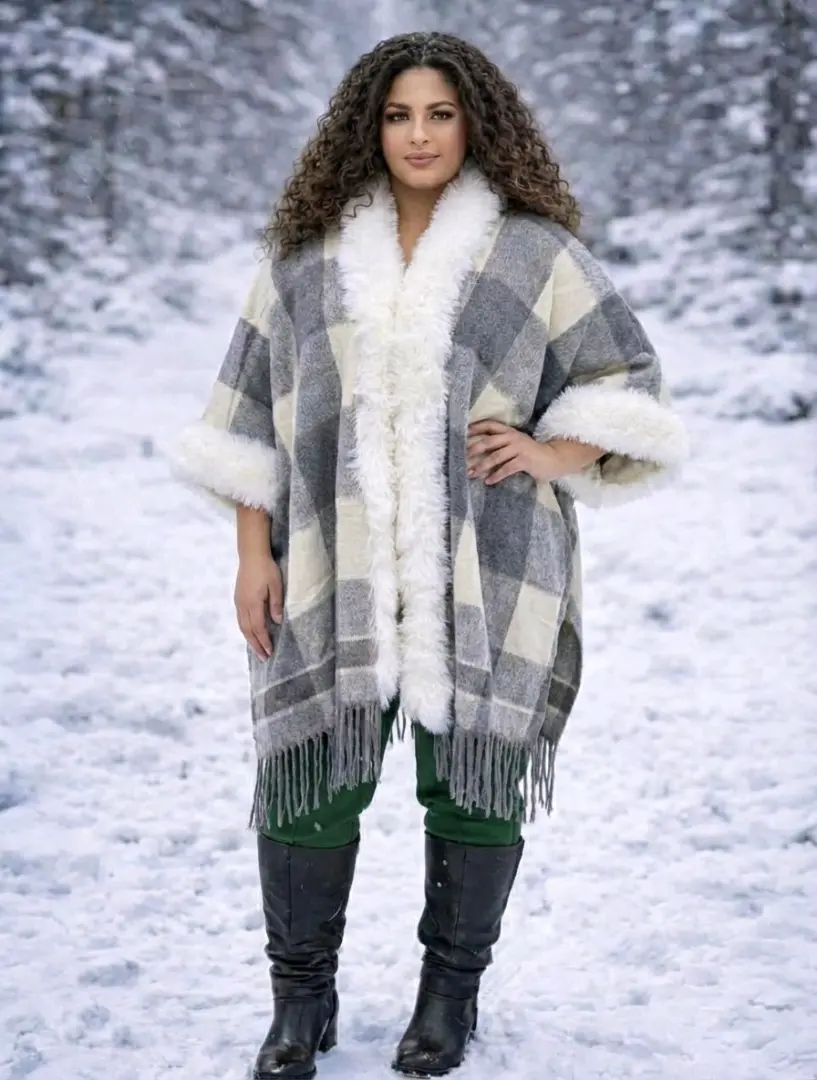 Womens Poncho/Cape Brown Black Patterned thumbnail 3