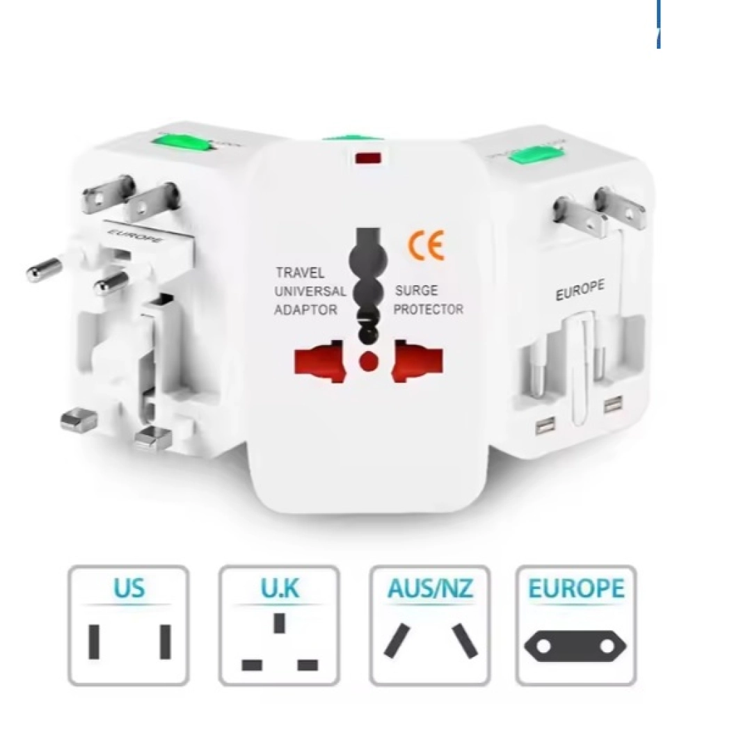 White Universal Travel Adapter with Surge Protection