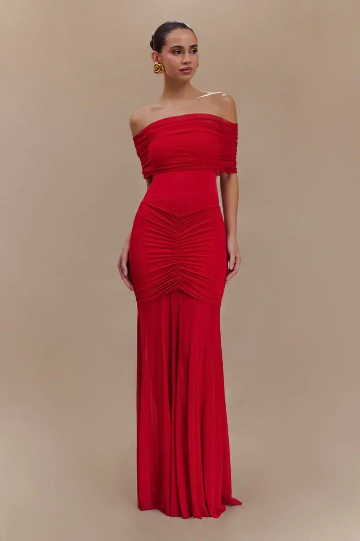 Red Off-the-Shoulder Evening Dress thumbnail 7