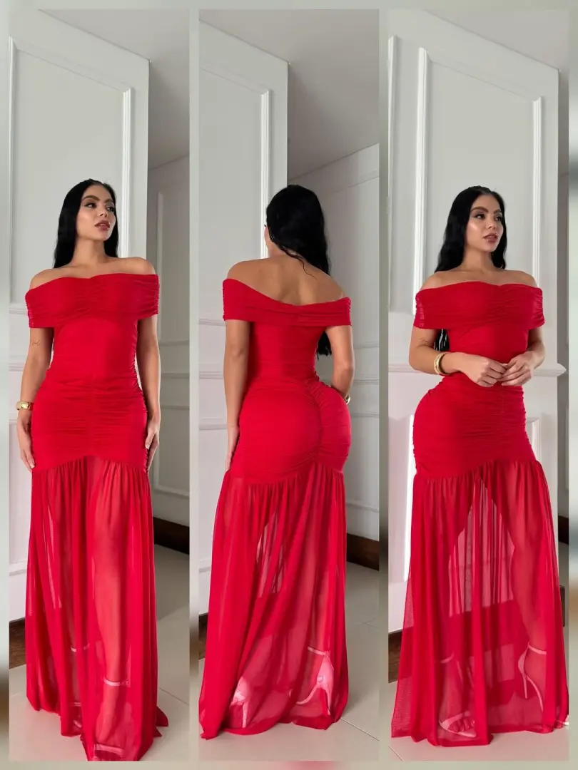 Red Off-the-Shoulder Evening Dress thumbnail 9