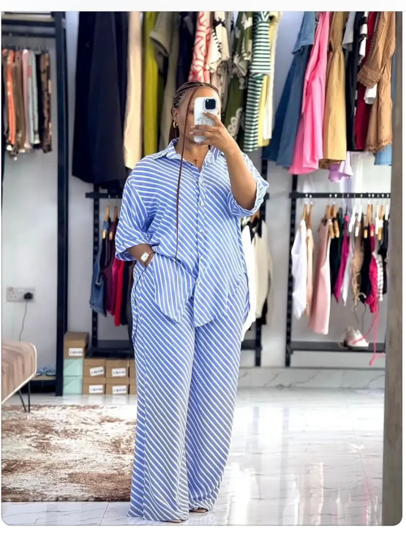 Womens Two-Piece Striped Outfit (Shirt & Trousers)