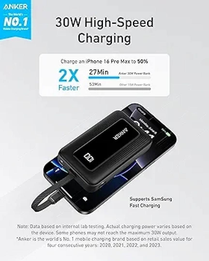 Anker Zolo Power Bank 10K 30W Built-In USB-C Cable thumbnail 3