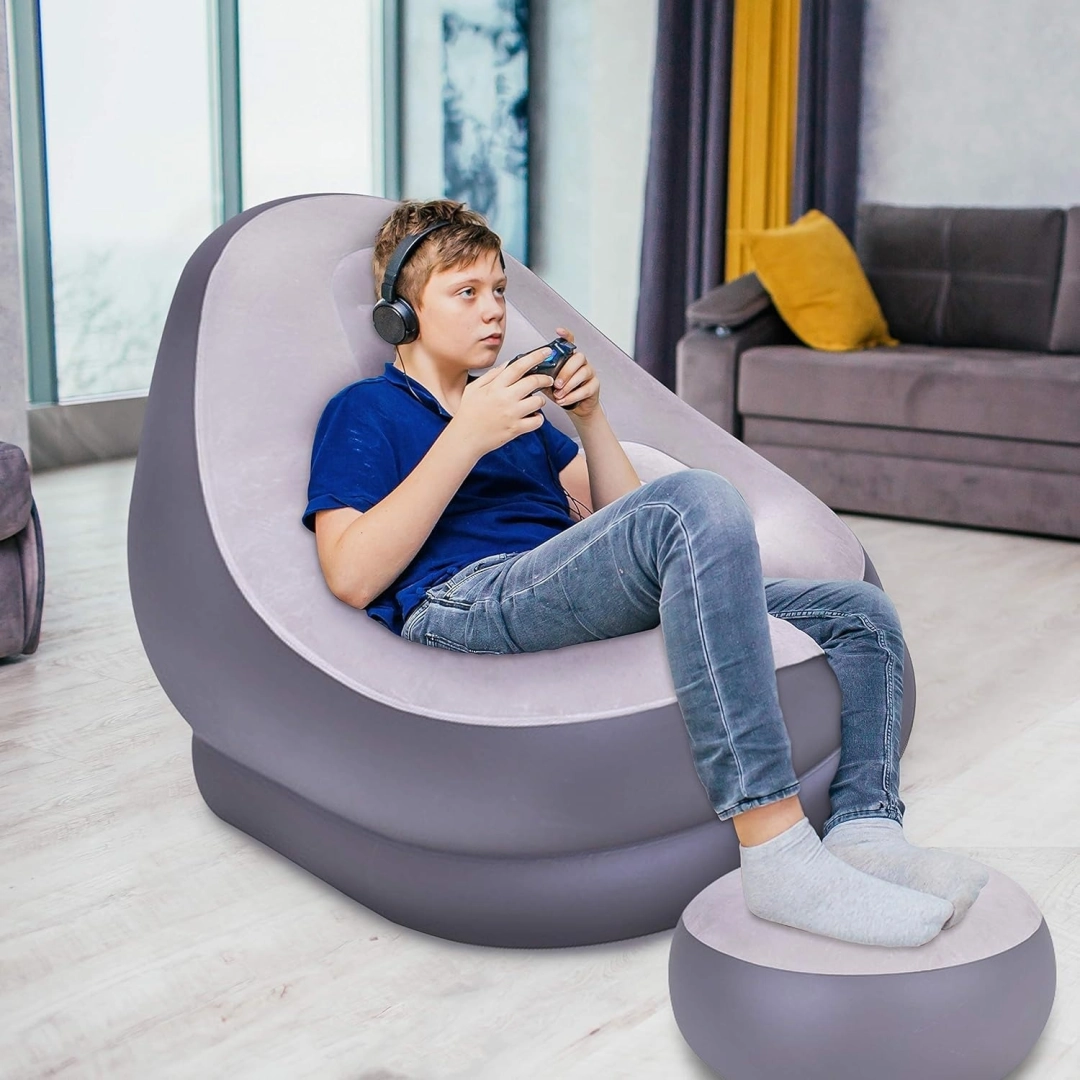Grey Inflatable Air Sofa with Footrest