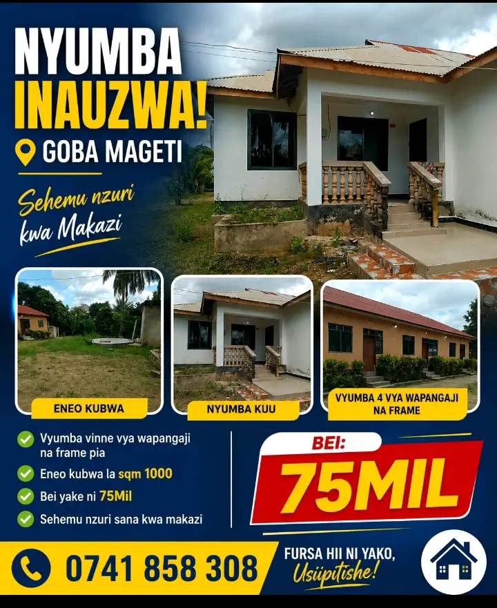 Nyumba zinauzwa Goba, Tabata na Mbezi
