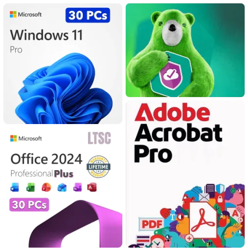 Windows 11 Pro, Office 2024, Adobe & Kaspersky Bundle (30 PCs)