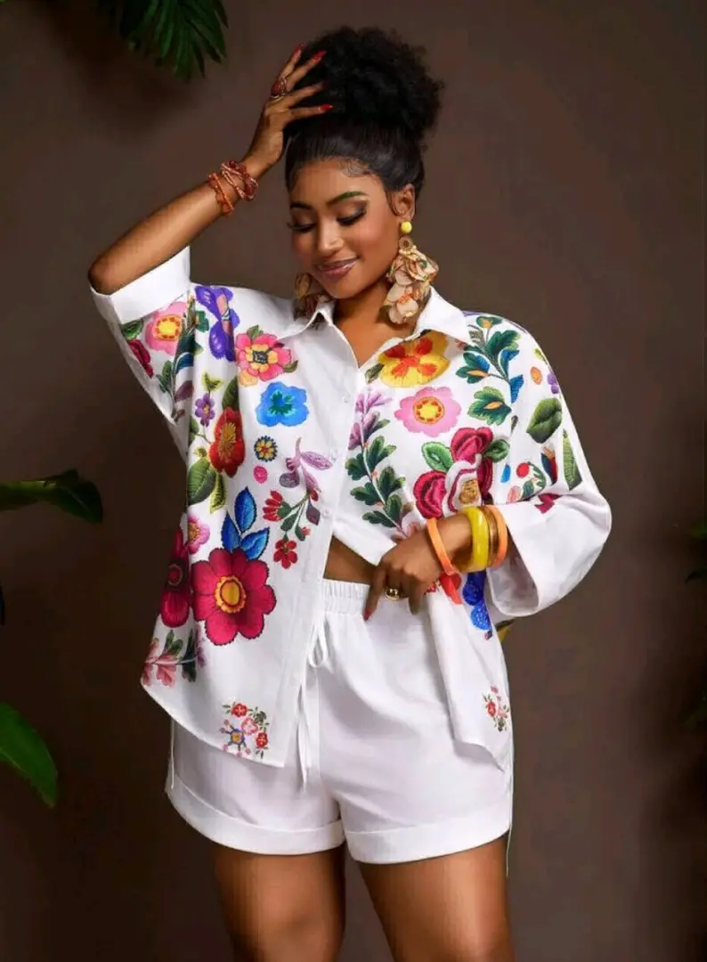 Veslaya Brand Two-Piece Floral Shirt & Shorts Set thumbnail 4