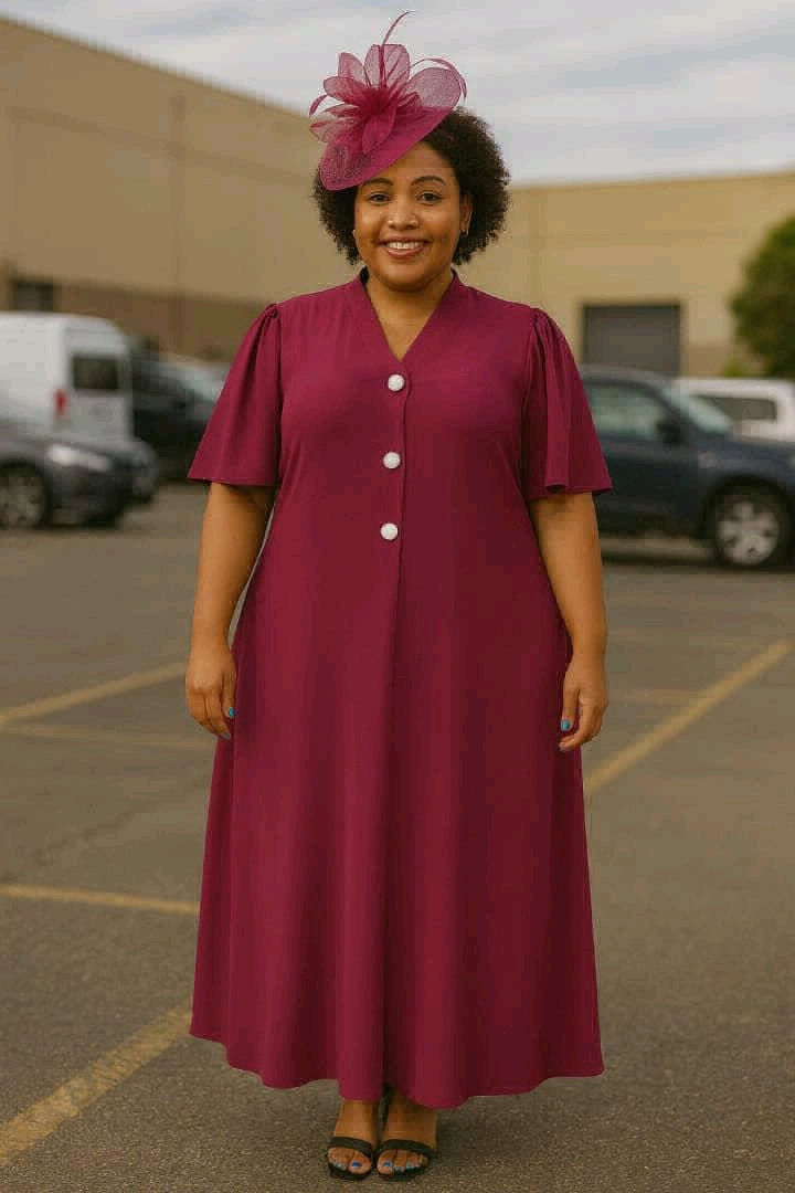 Maroon/Burgundy Dress and Fascinator Set