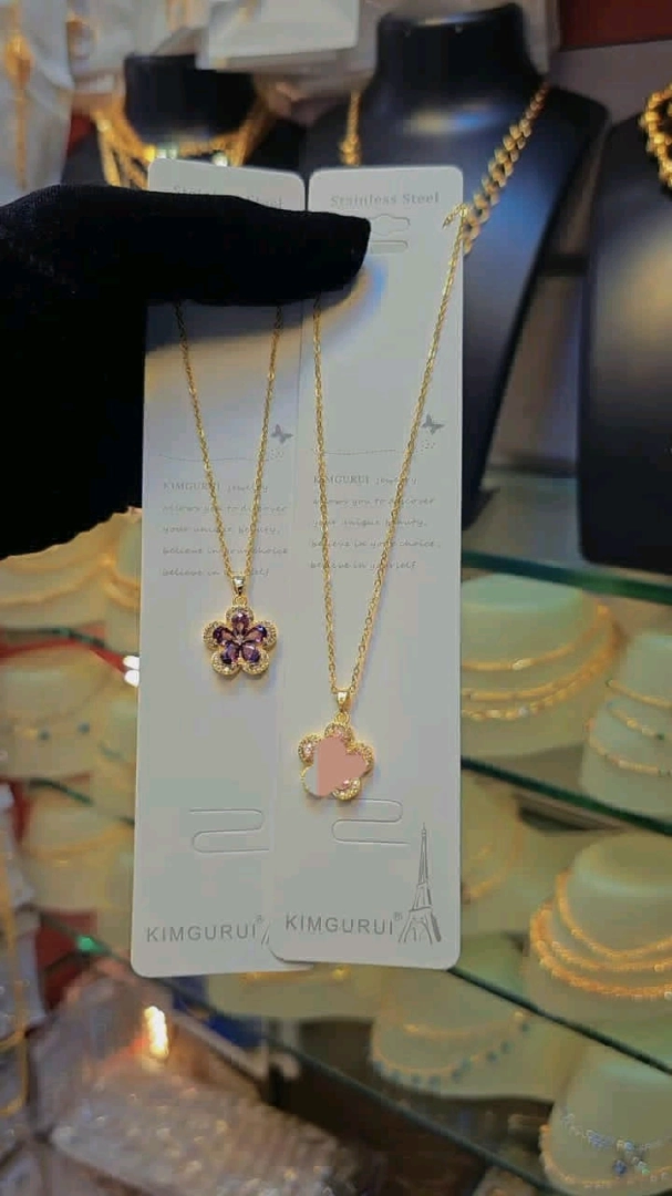Gold Stainless Steel Necklaces with Flower Pendants
