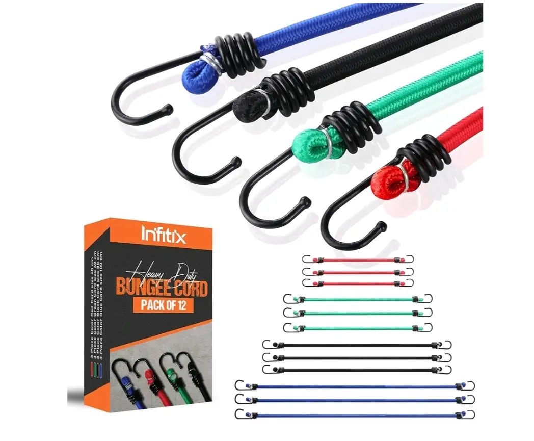 Infitix Pack of 12 Heavy Duty Bungee Cords