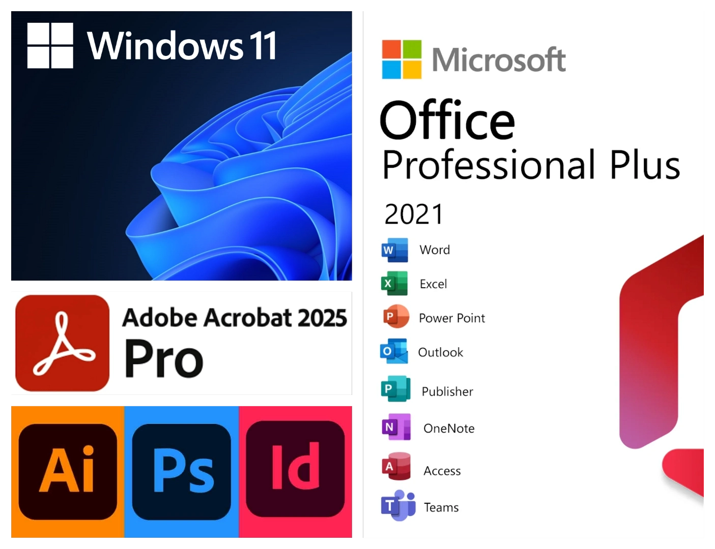Software Bundle: Windows 11 Pro, Office 2021, Adobe & Kaspersky
