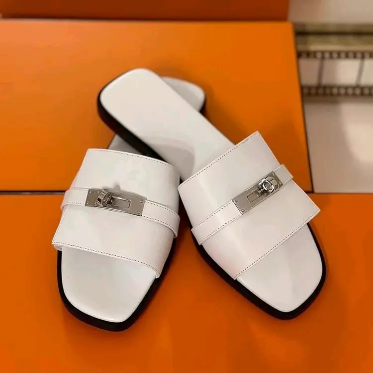 Mules za Kifahari za Wanawake (White Slide Sandals)