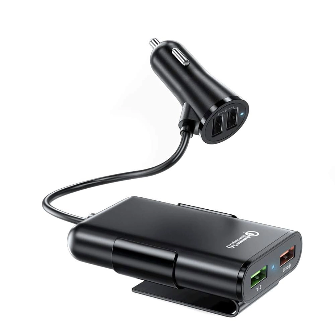 8A Black Car Charger with Multiple USB Ports