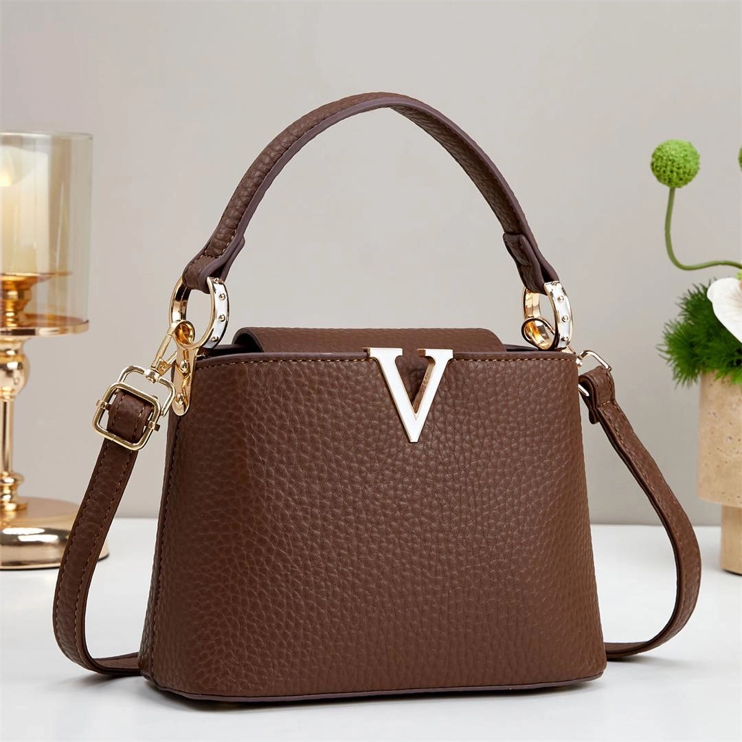 Brown Textured Handbag (Pochi) - Wholesale