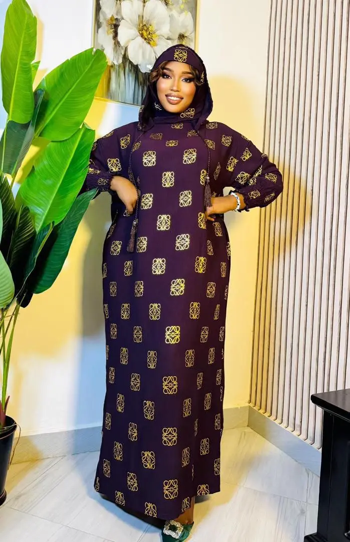 New Patterned Long Dress with Hood